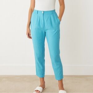 🌿 MOTEL 100% Linen Aqua Cropped Trousers – Made in Italy (Size S)